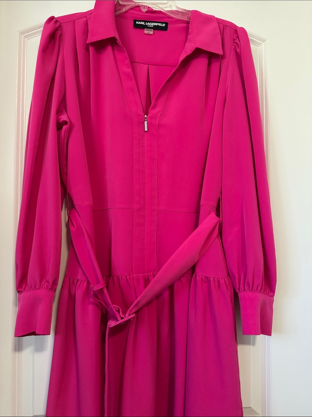 Karl Lagerfeld Hot Pink Long Sleeve Belted Dress